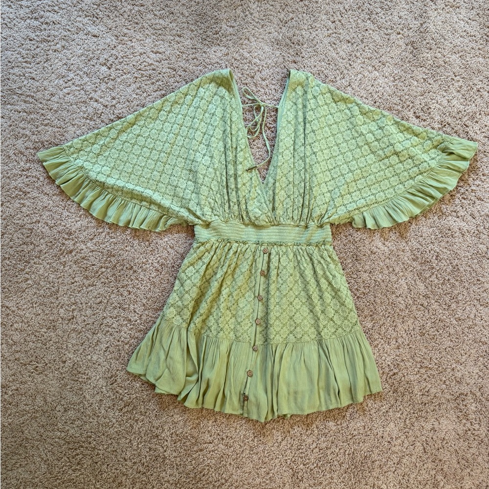 Free People Womens Shyanne Romper Mini Dress Romper Lime Green Size XL